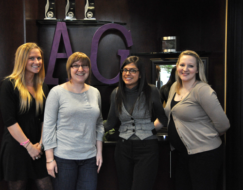 Crack team Left to right: Graphic designers Kelsey Chapman and Jessica Lund, call center specialist Vanessa Eldrige and creative project manager Erynn Fearn are all current or former PSU students working for Audigy Group in Vancouver, Wash.
